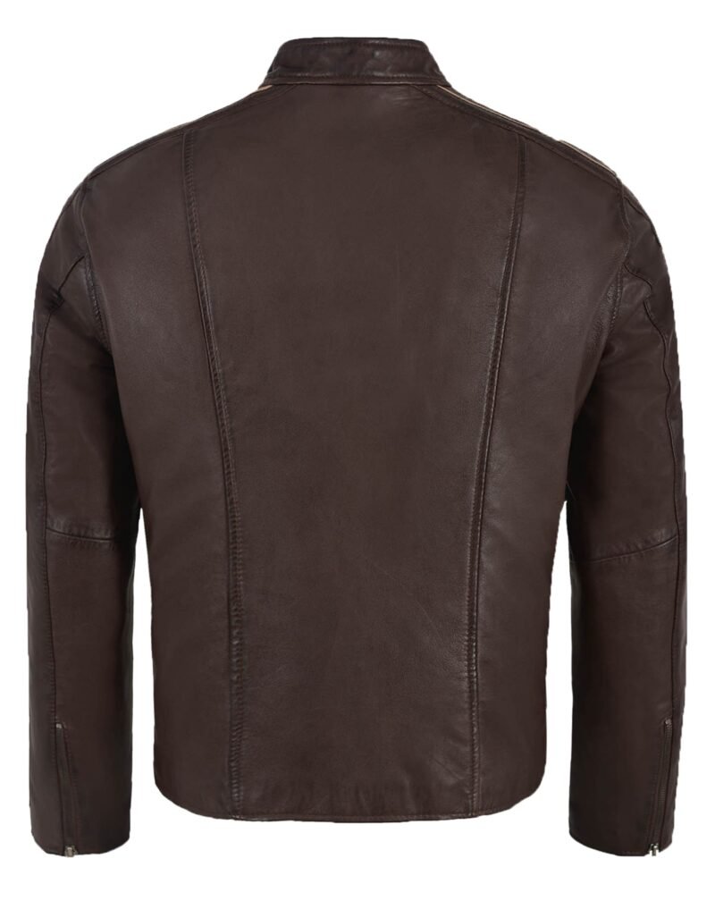 brown leather motorcycle jacket for men - back