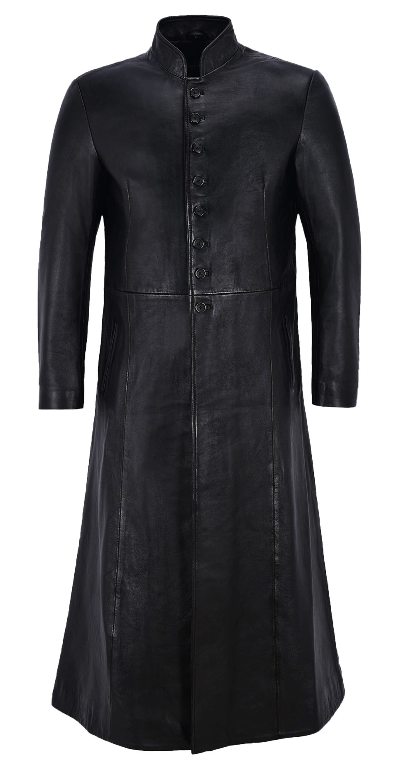 Black Long Leather Trench Coat For Men