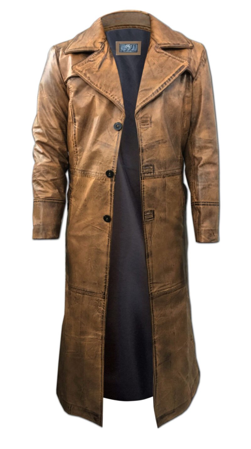 Leather Duster Trench Coat For Men - front open