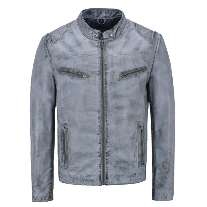 Distressed White Leather Jackets For Men Motorcycle - front