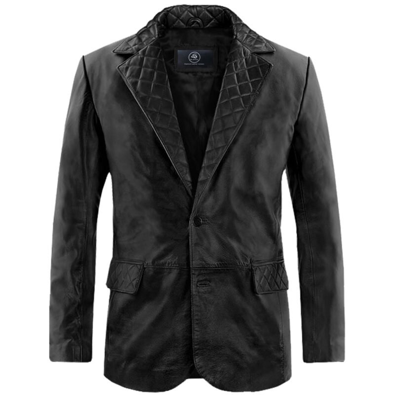 Black Quilted Mens Lambskin Blazer - front