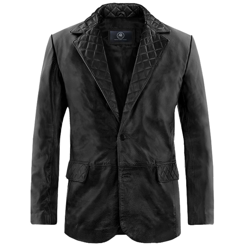 Black Quilted Lambskin Mens Blazer