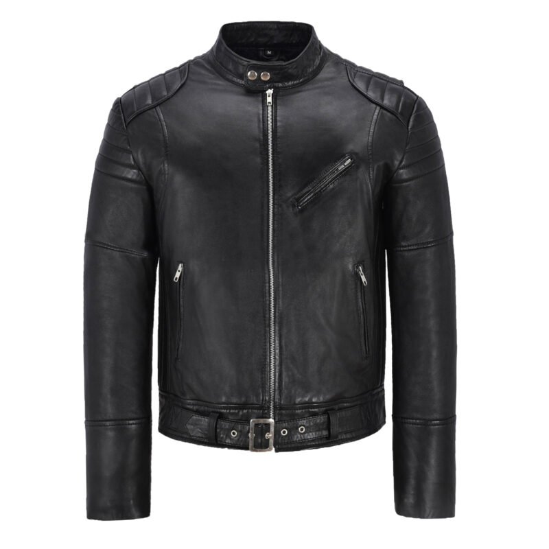 black leather motercycle jacket for men - front