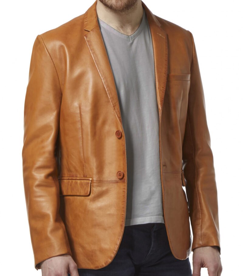 Tan Lambskin Leather Blazer Men - right side