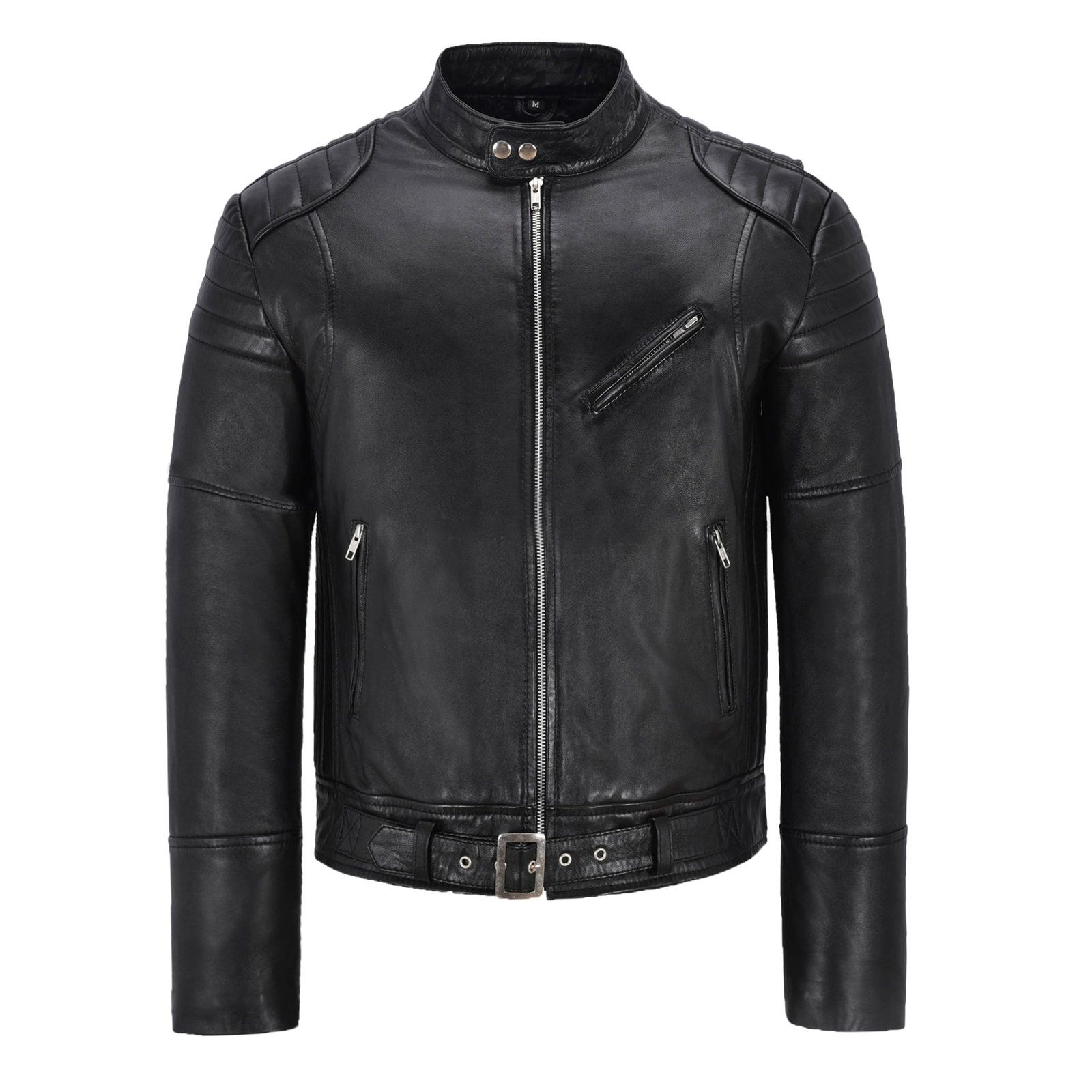 Black Leather Motercycle Jacket For Men