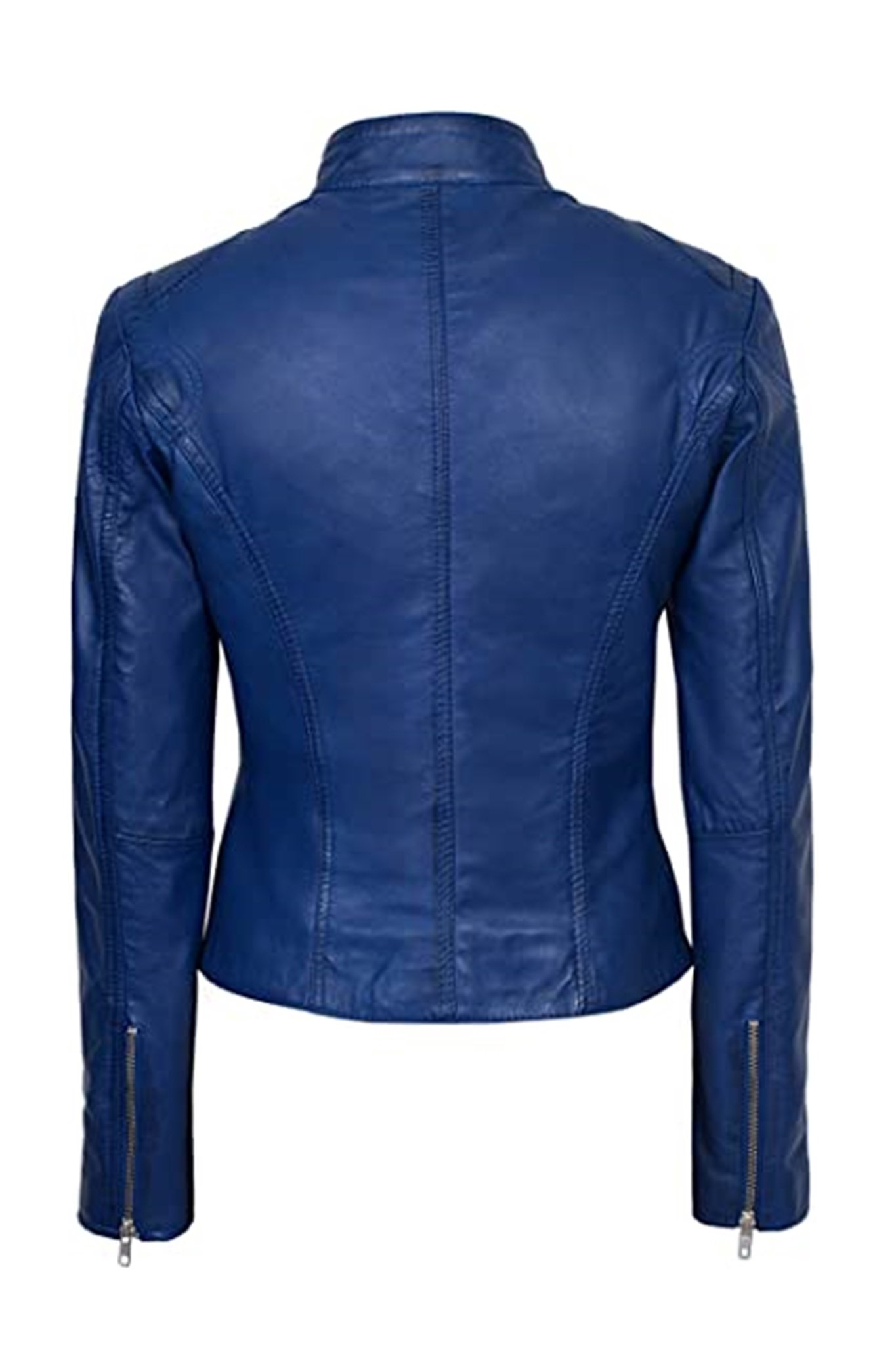 Women's Blue Basic Four Pocket Leather Jacket