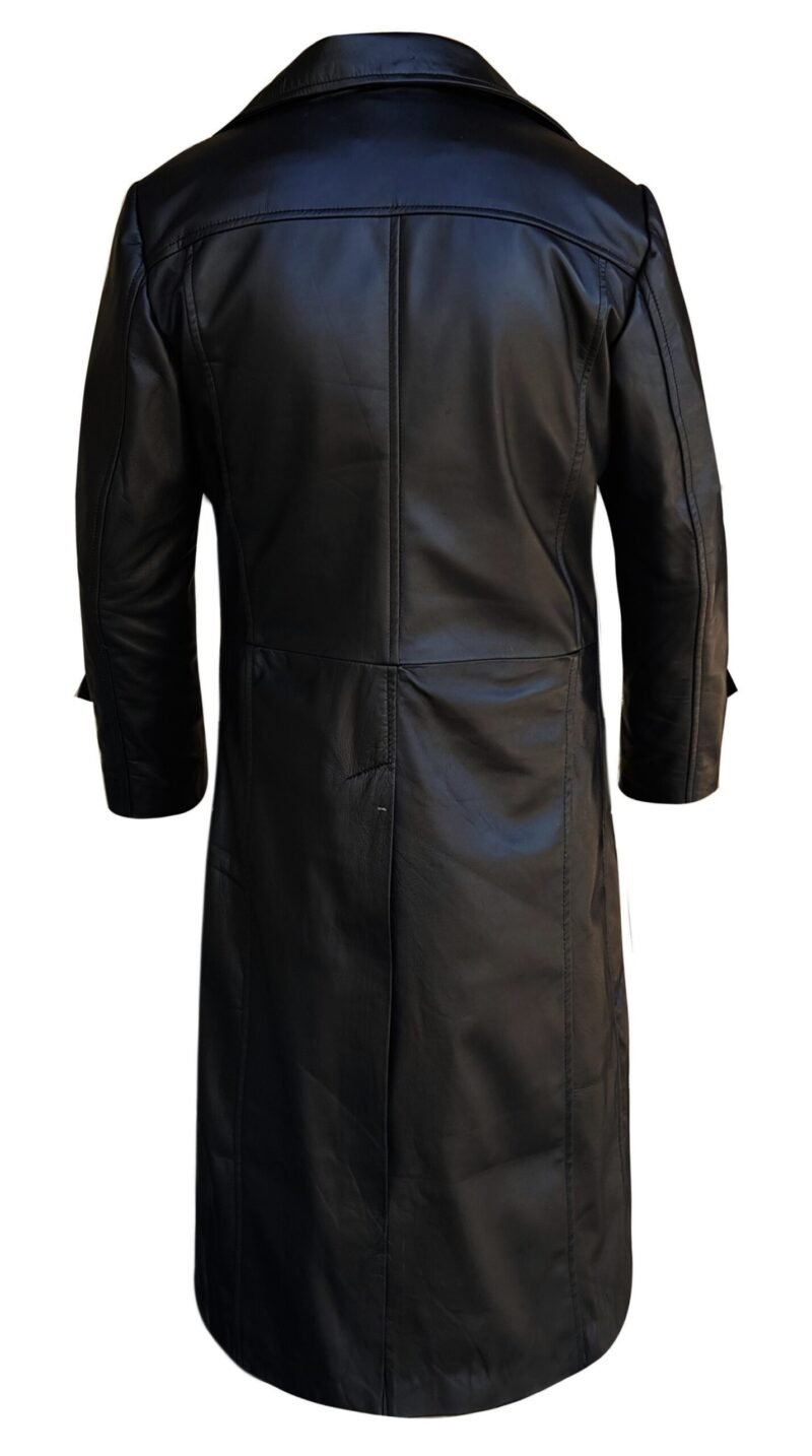 Black Leather Duster Trench Coat For Men - back