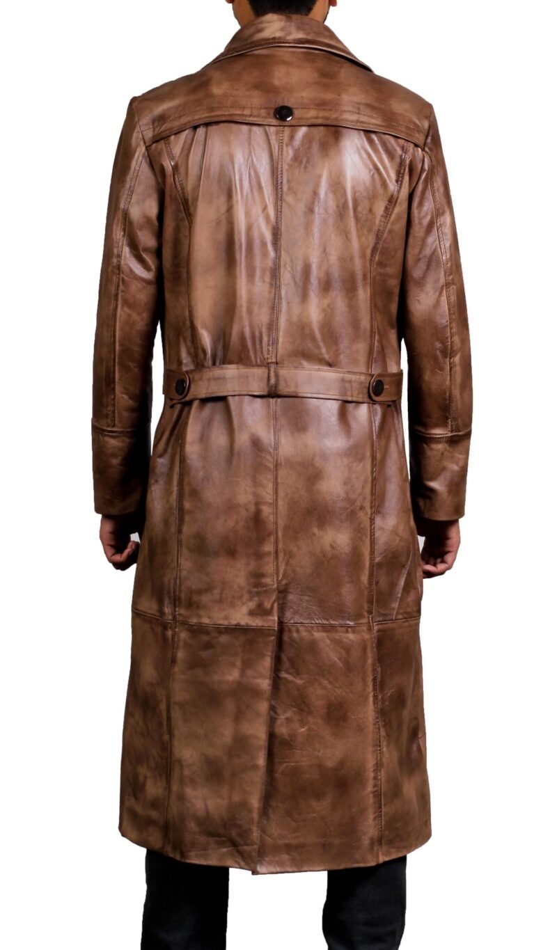 Brown Leather Trench Coat Mens - back