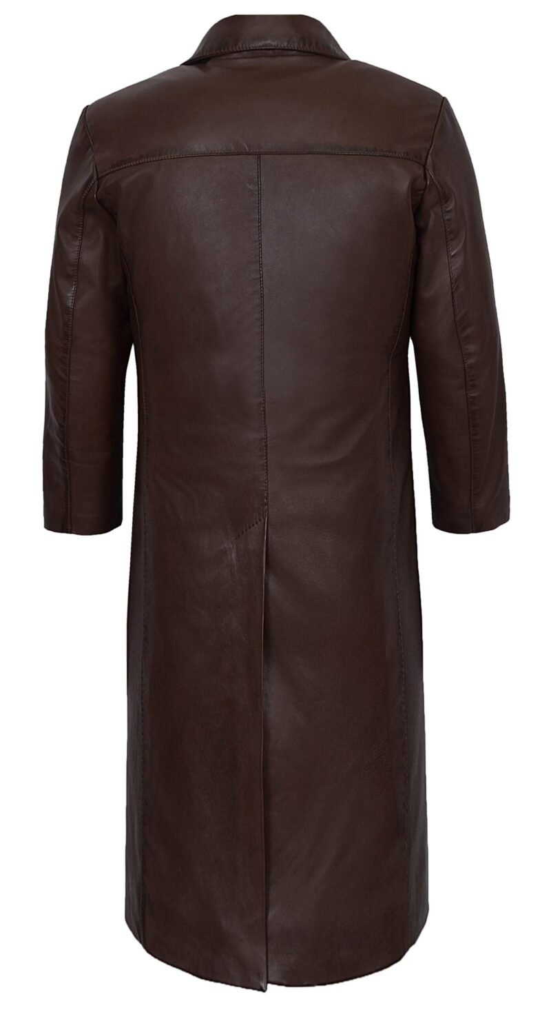 Dark Brown Leather Trench Coat For Men - back