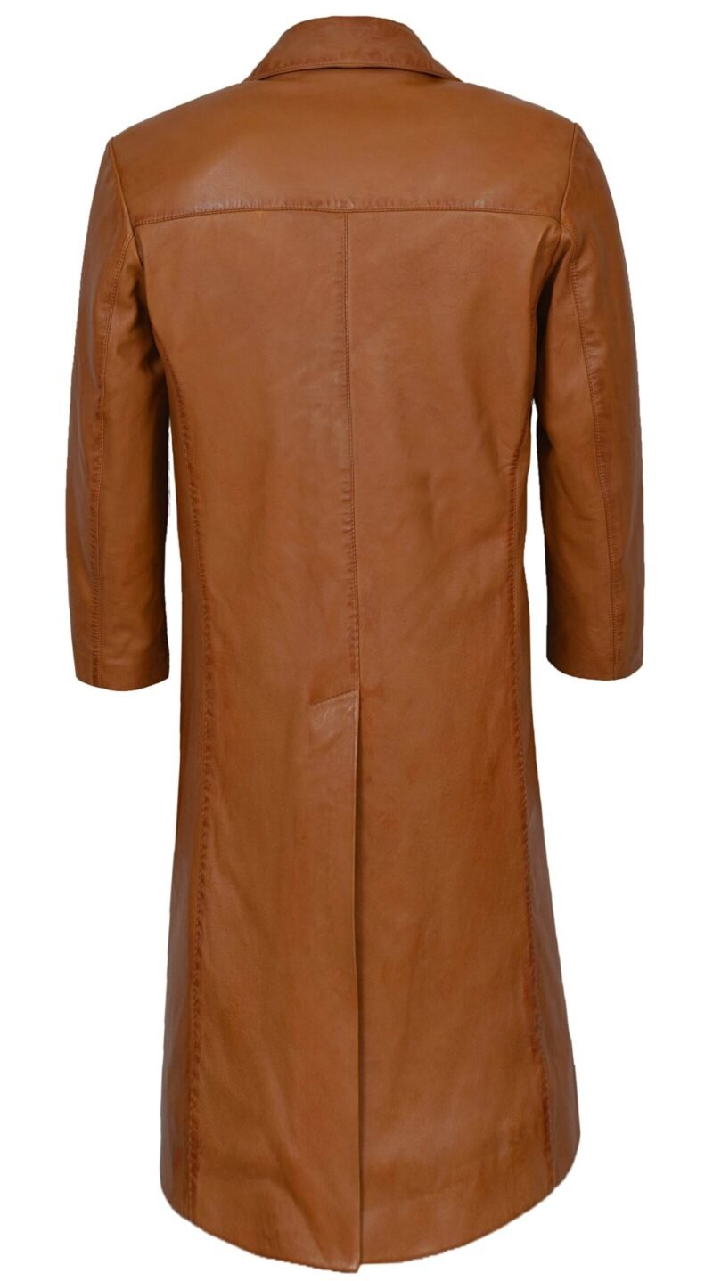 Tan Leather Trench Coat For Men - back