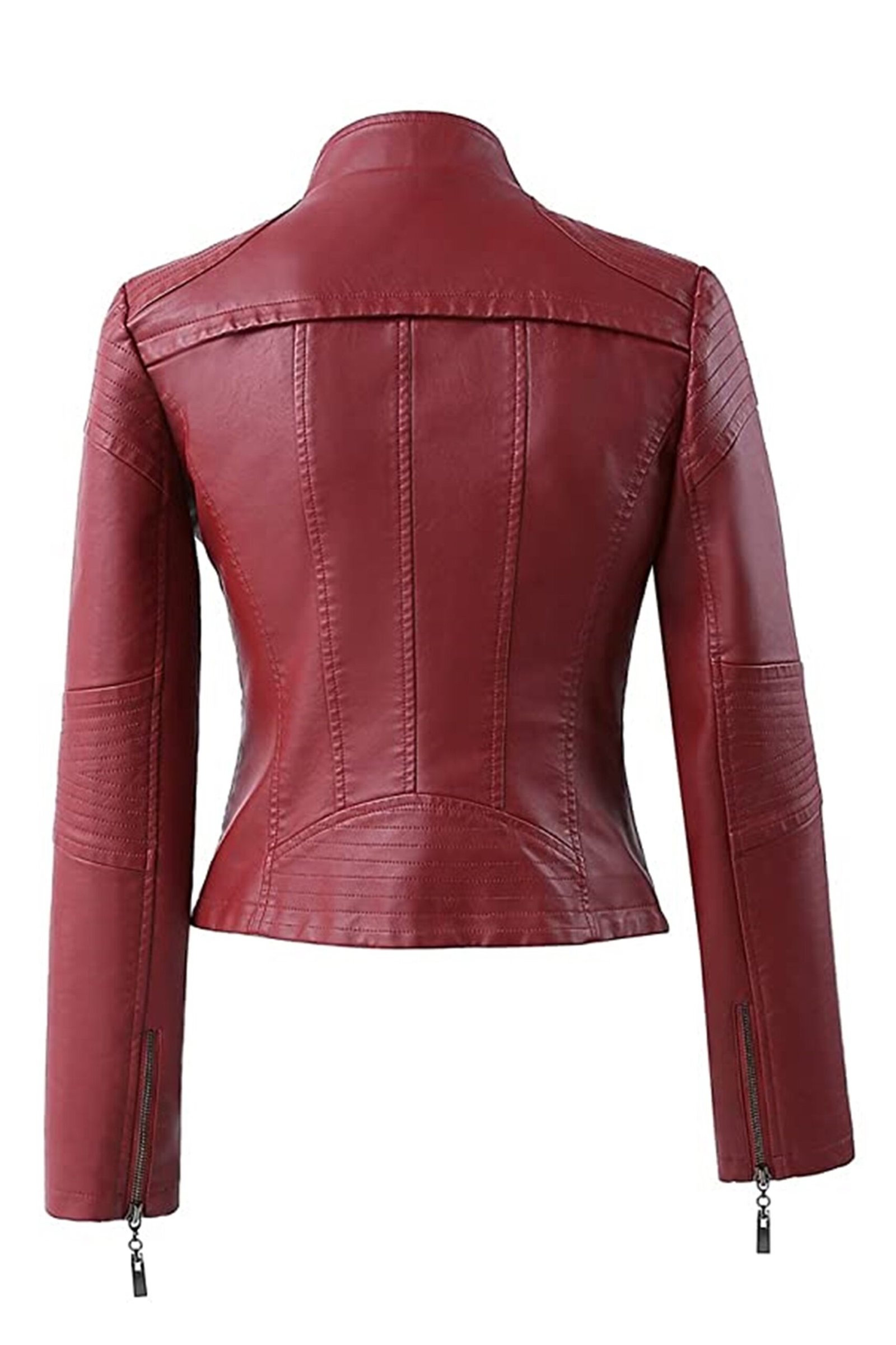 Womens Maroon Biker Motorcycle Leather Jacket