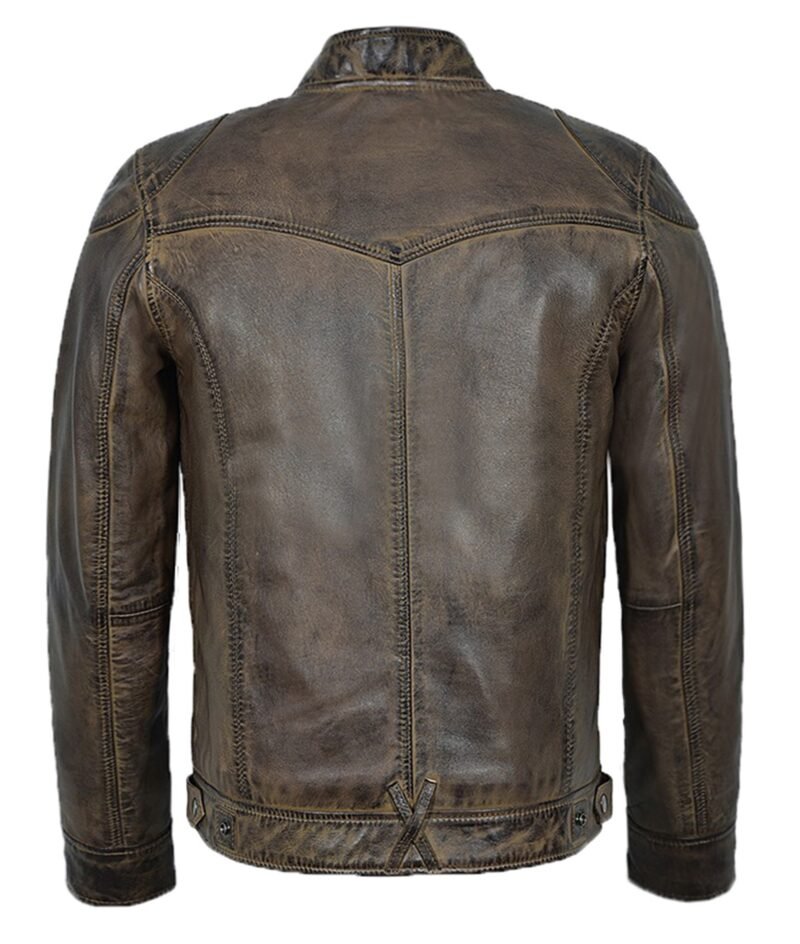 brown leather motorcycle jacket for men - back