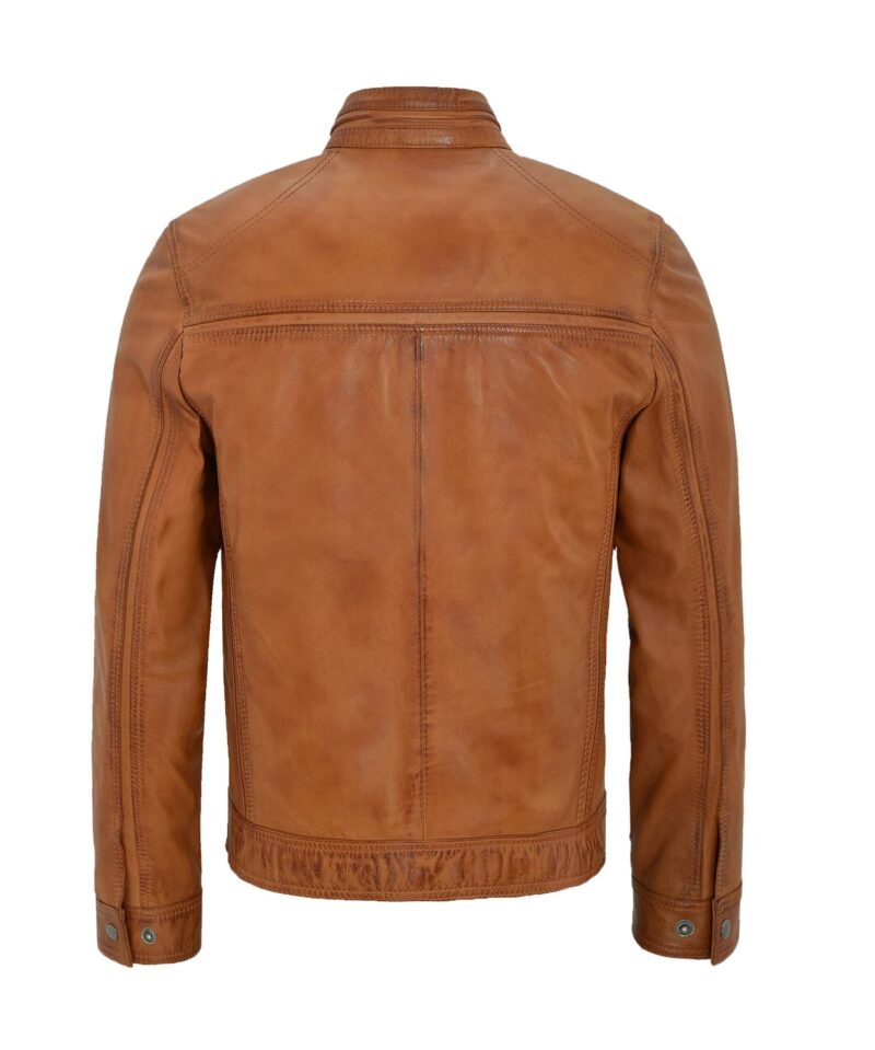 Distressed tan leather motorcycle jacket for men - back