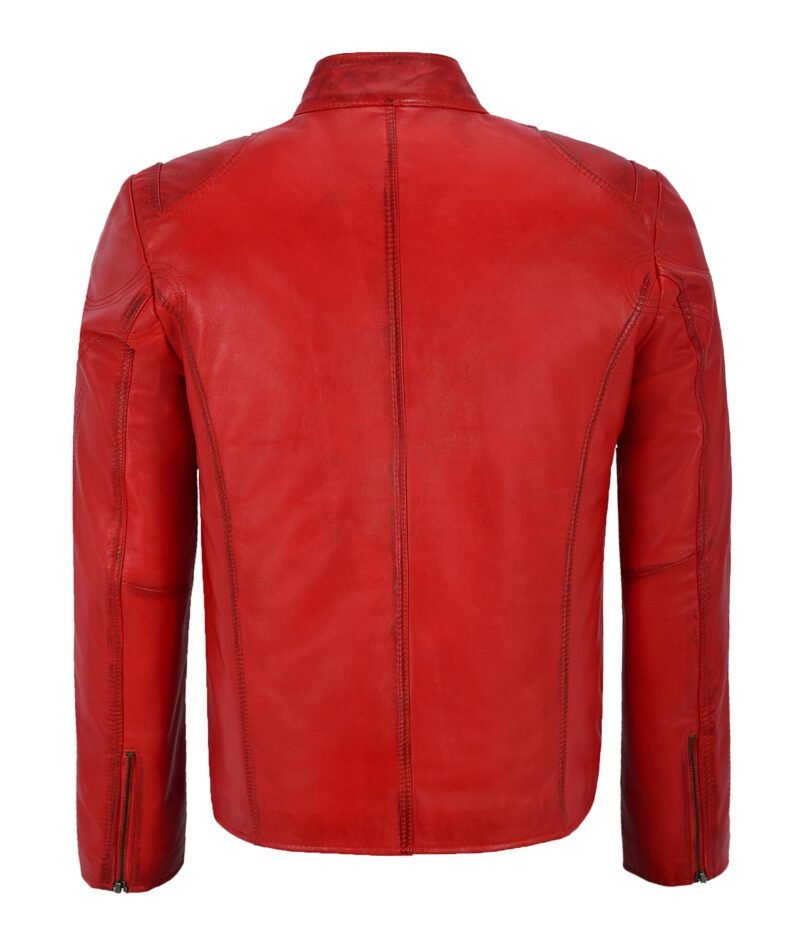 Red Leather Motorcycle Jacket For Men - back