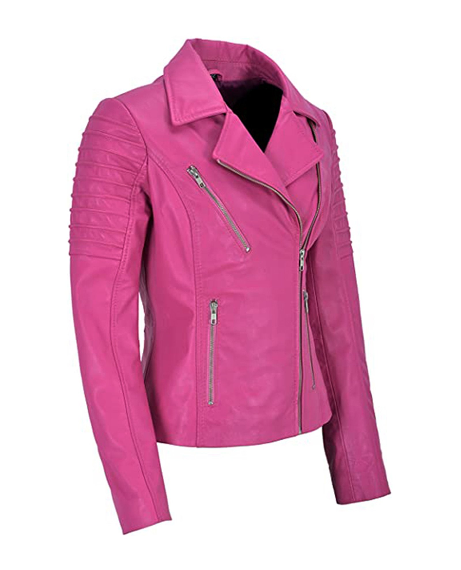 Women's Pink Biker Motorcycle Sheepskin Leather Jacket