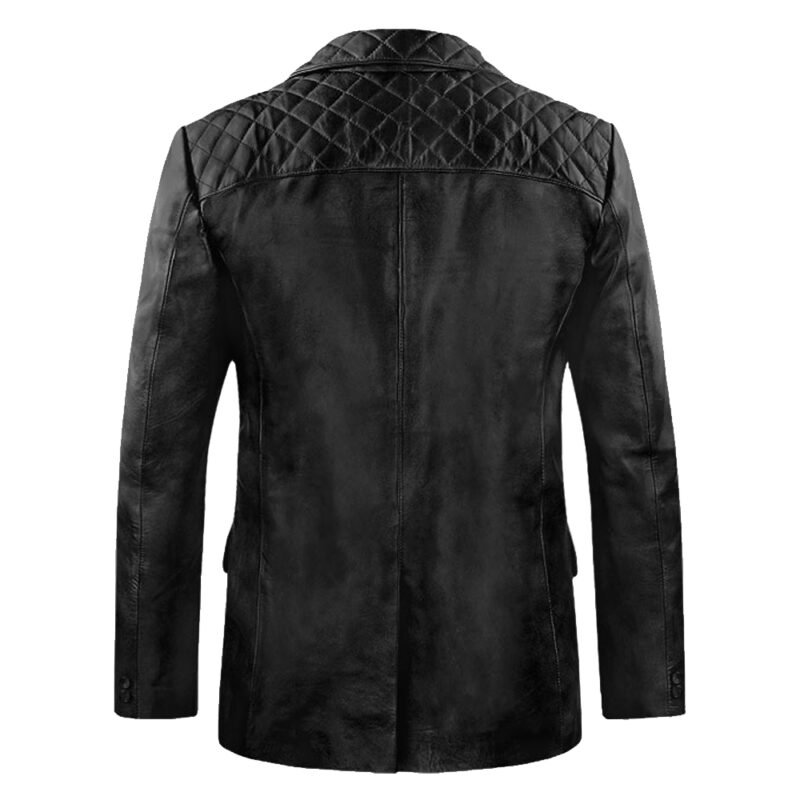 Black Quilted Mens Lambskin Blazer - back