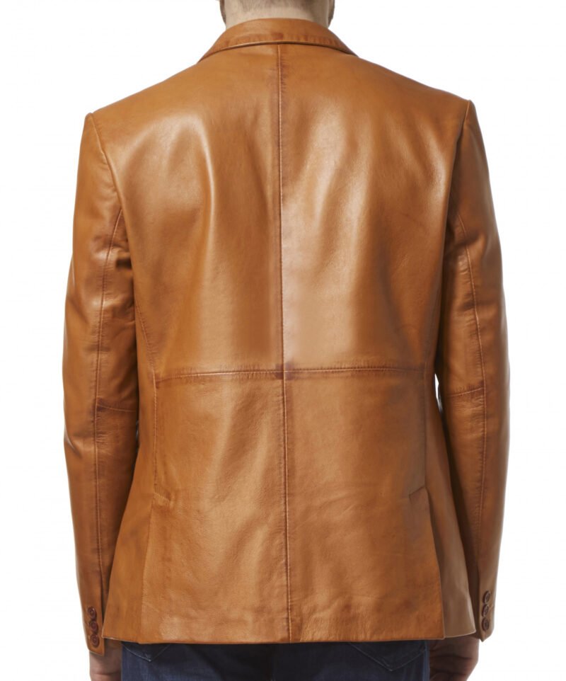 Tan Lambskin Leather Blazer Men - back