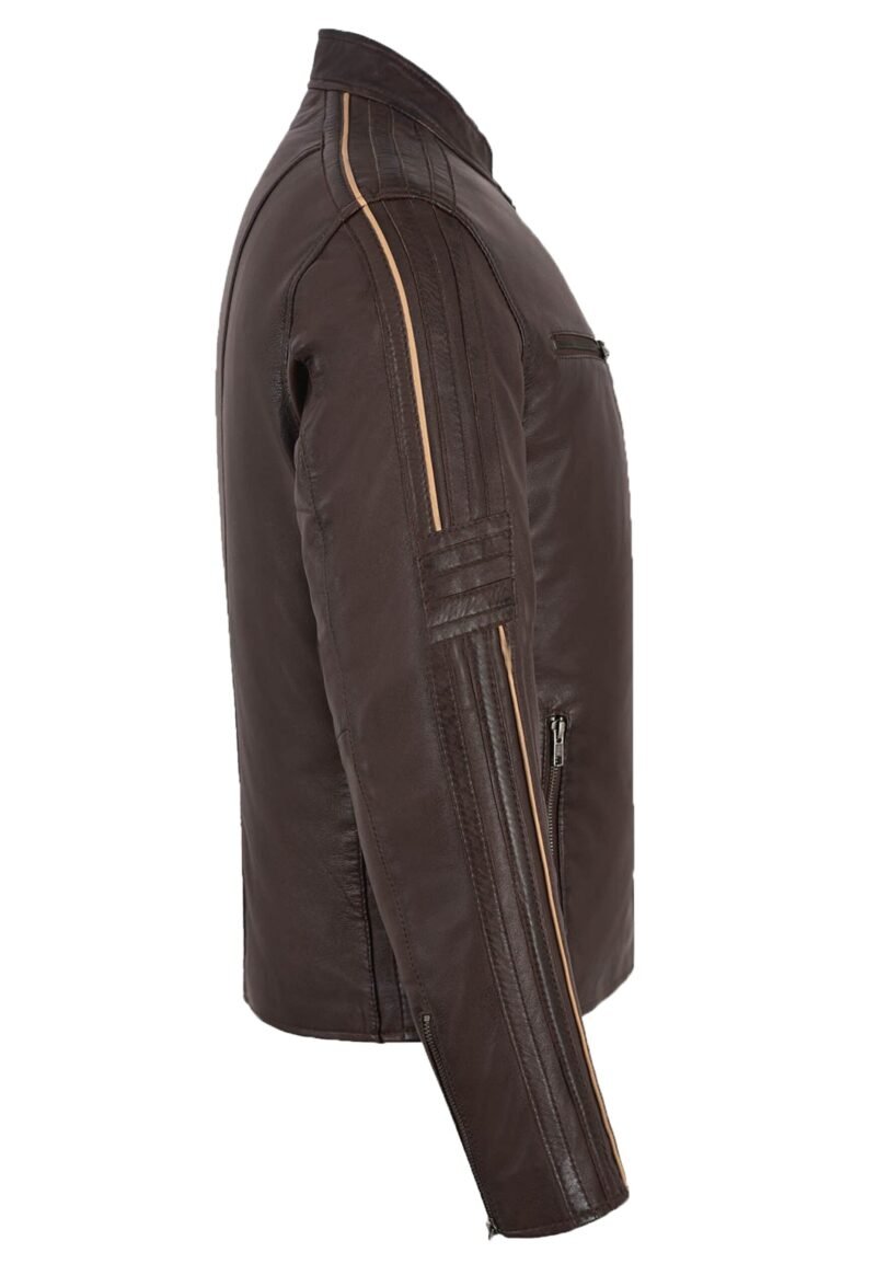 brown leather motorcycle jacket for men - side