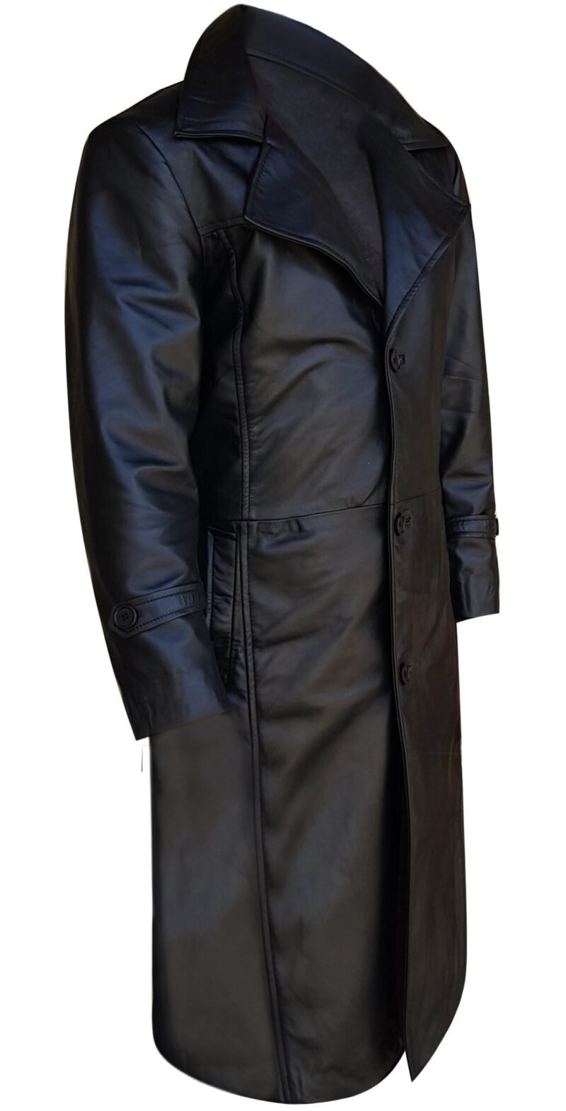 Black Leather Duster Trench Coat For Men - side