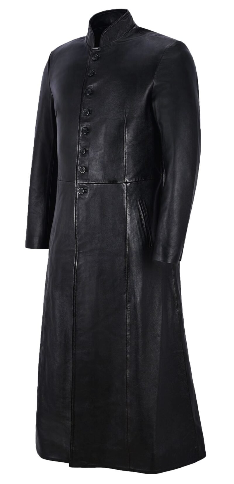 Black Long Leather Trench Coat For Men - left side