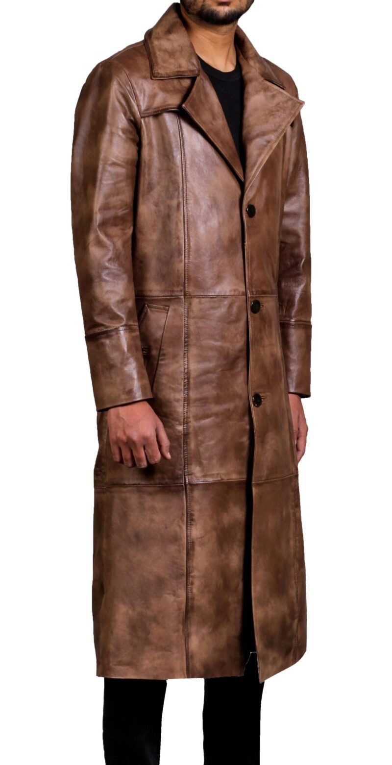 Brown Leather Trench Coat Mens - right side