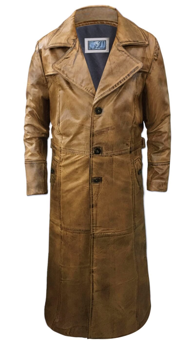 Leather Duster Trench Coat For Men - front