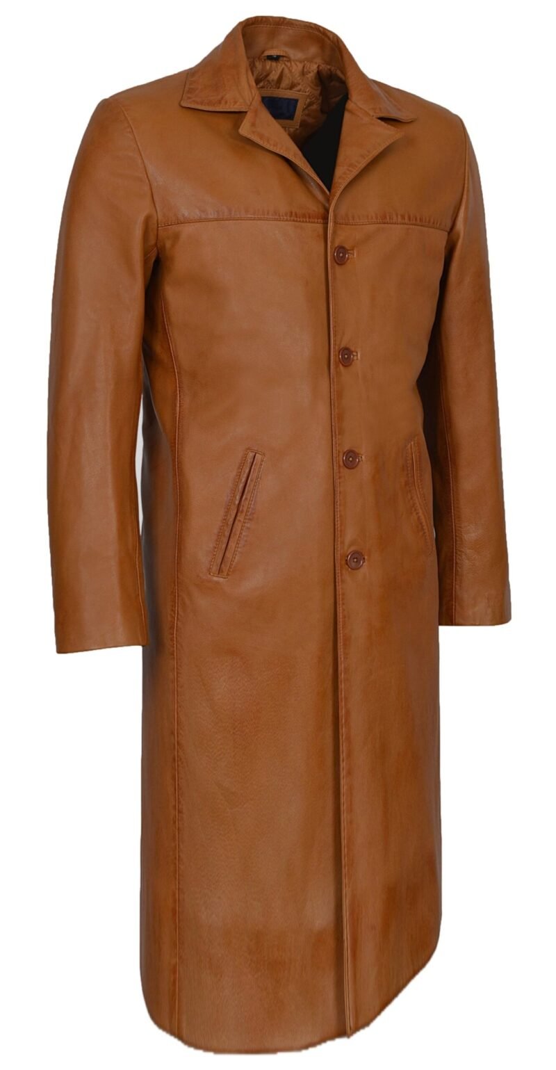 Tan Leather Trench Coat For Men - right side