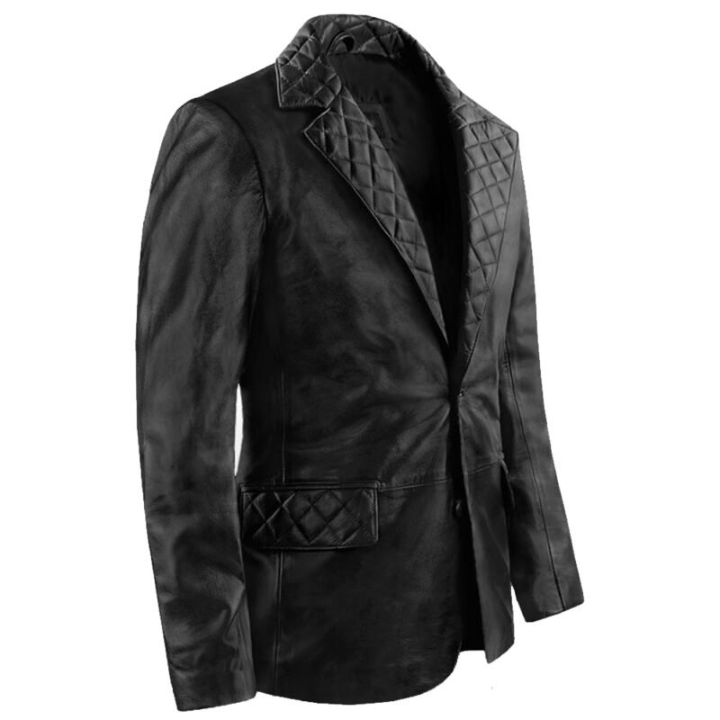 Black Quilted Mens Lambskin Blazer - side