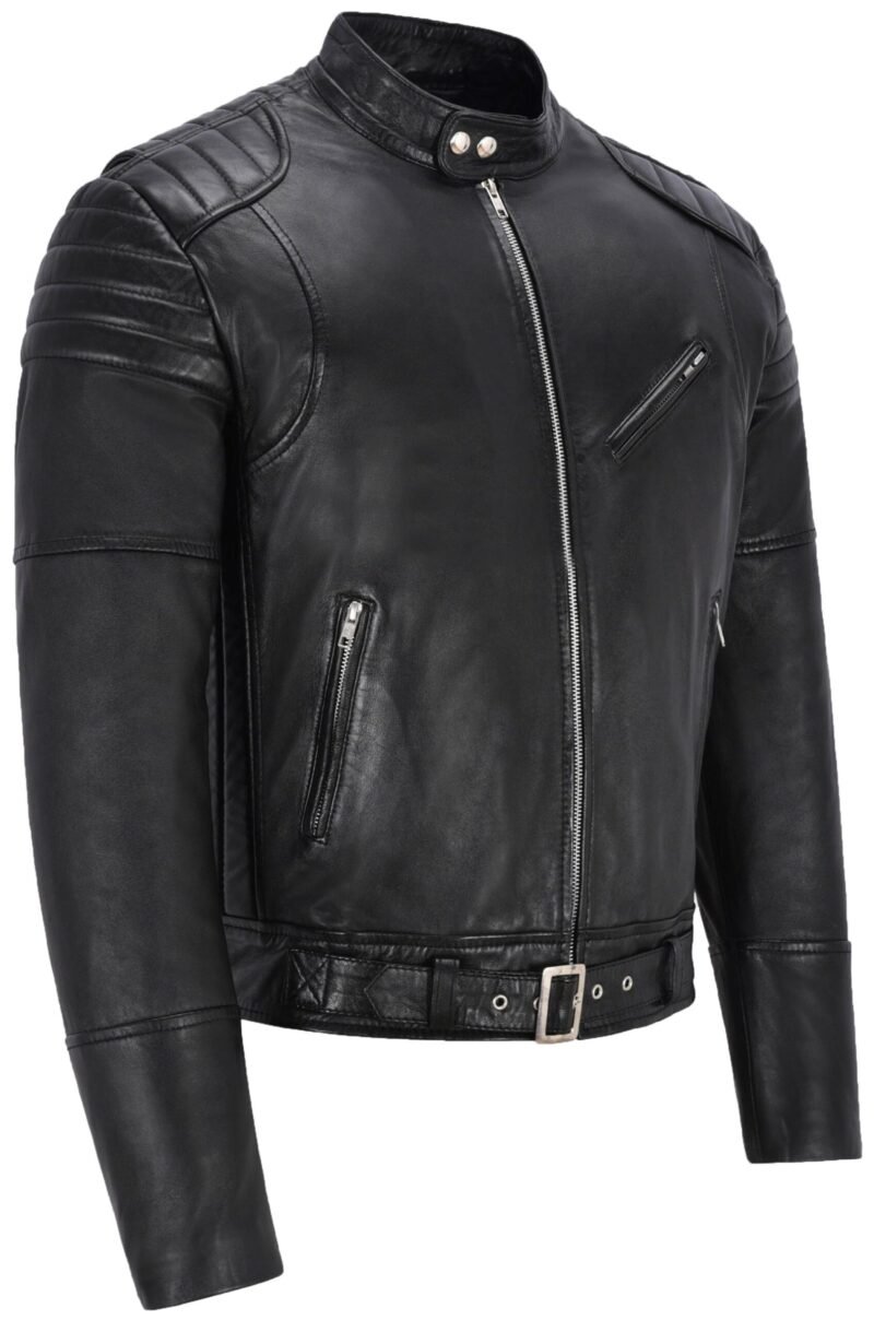 black leather motercycle jacket for men front