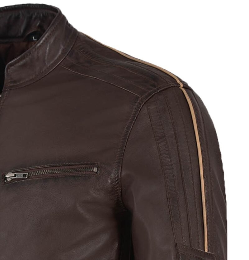 brown leather motorcycle jacket for men - shoulder