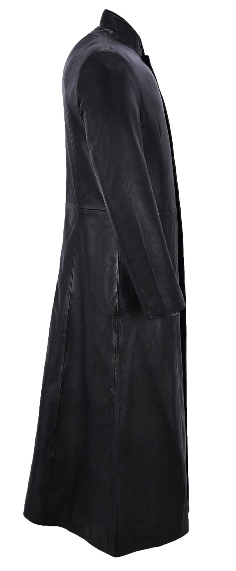 Black Long Leather Trench Coat For Men - right side