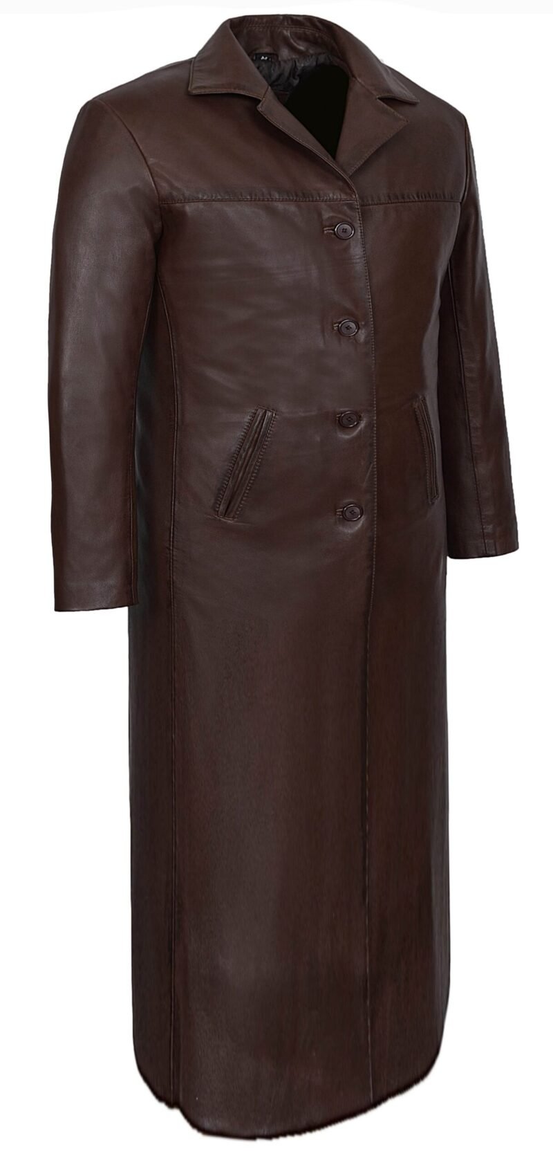 Dark Brown Leather Trench Coat For Men - right side