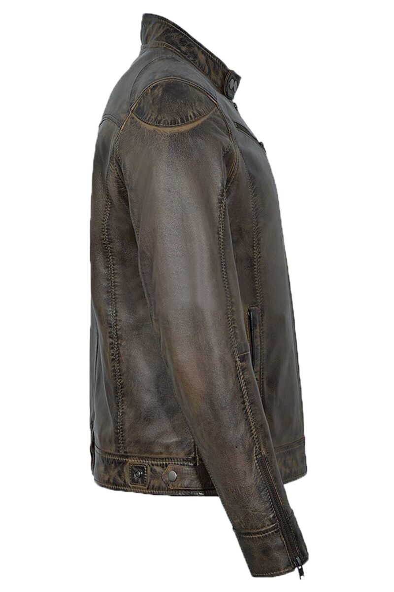 brown leather motorcycle jacket for men - side