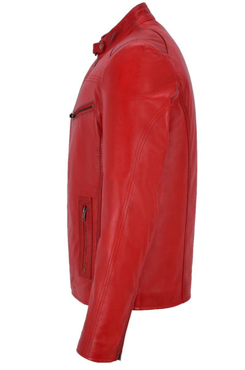 Red Leather Motorcycle Jacket For Men - Side