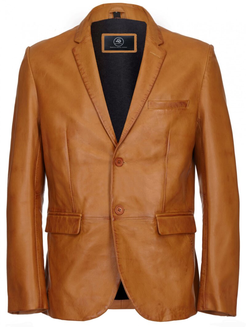 Tan Lambskin Leather Blazer Men - front