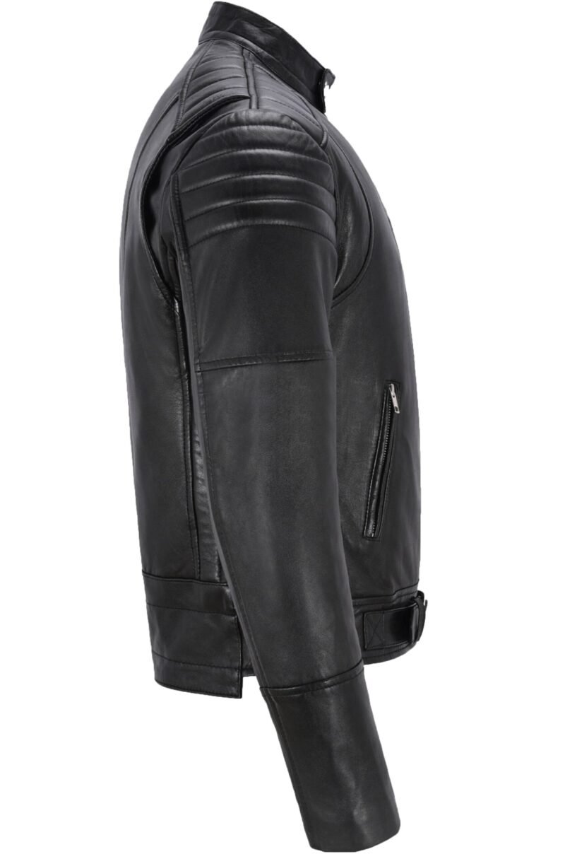 black leather motercycle jacket for men - side