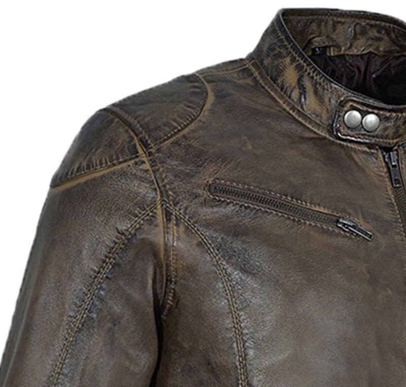 brown leather motorcycle jacket for men - shoulder