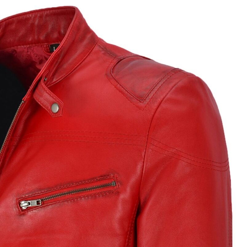 Red Leather Motorcycle Jacket For Men - shoulder