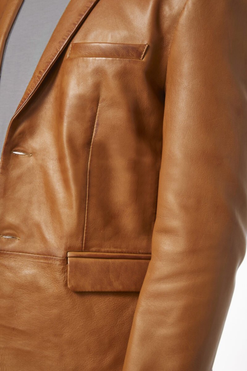 Tan Lambskin Leather Blazer Men - sleeves