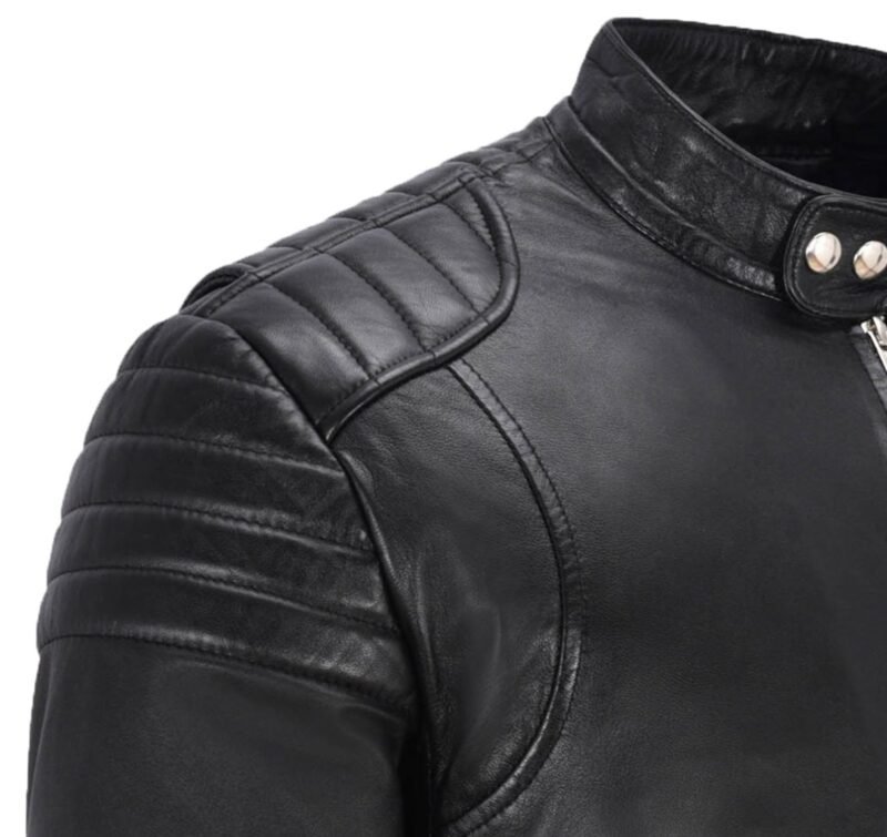 black leather motercycle jacket for men - shoulder