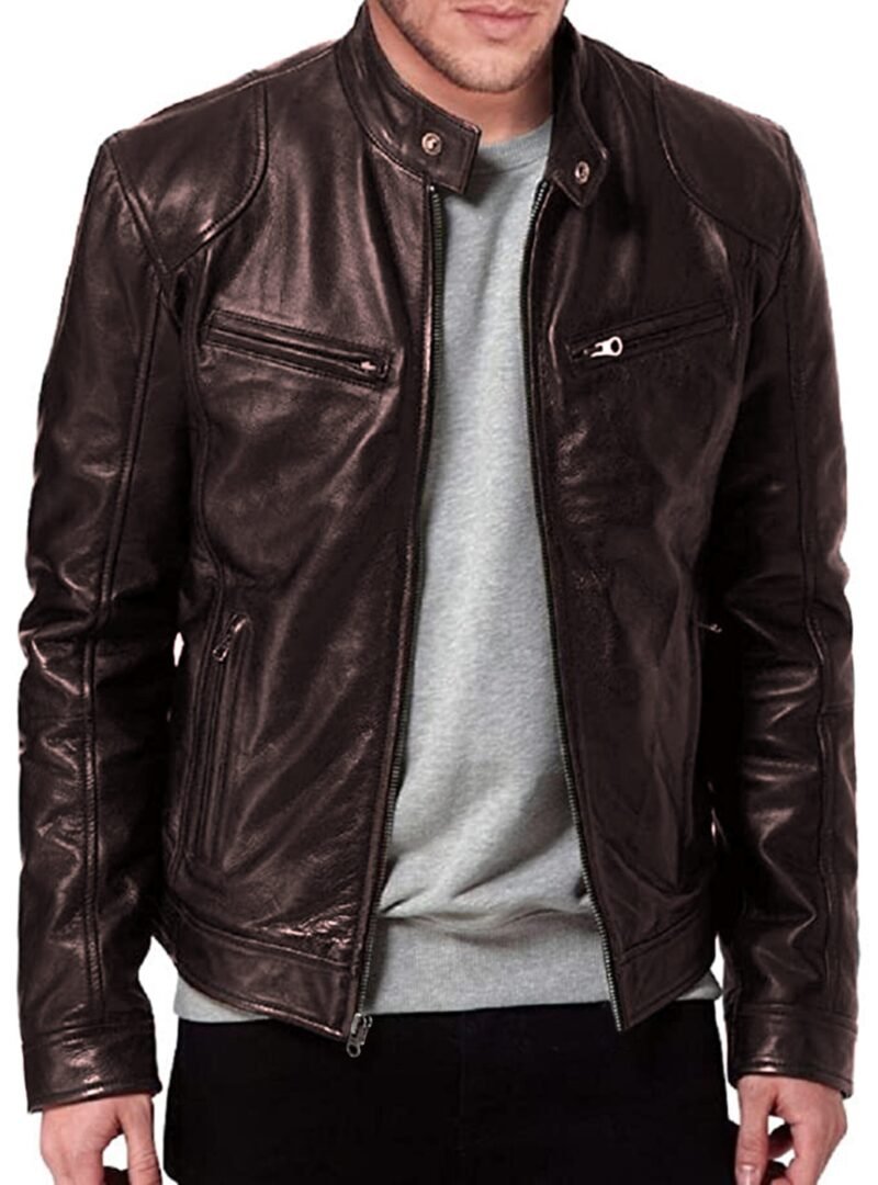 brown leather jacket for men - front