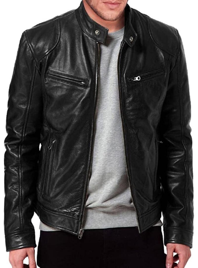 black leather jacket for men - front