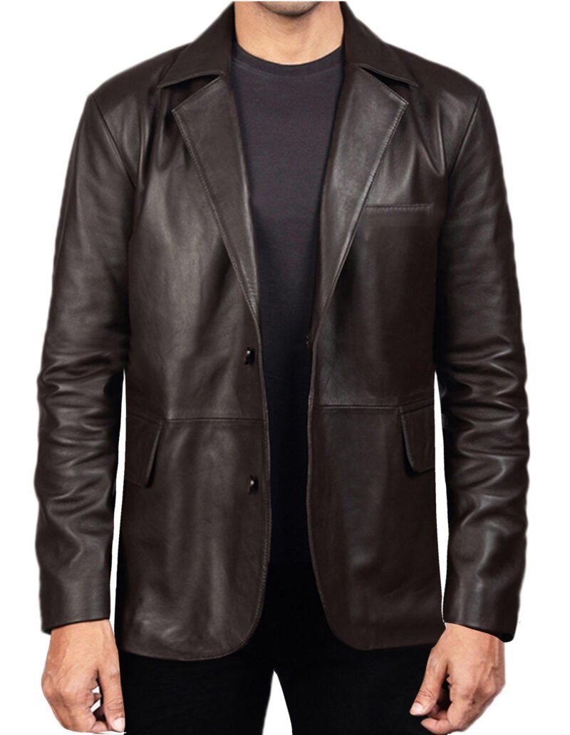 Brown Leather Blazer For Men - front