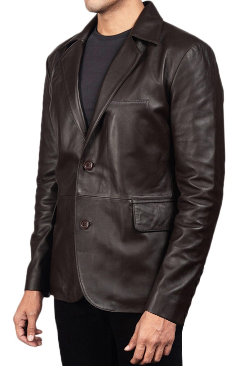 Brown Leather Blazer For Men - side