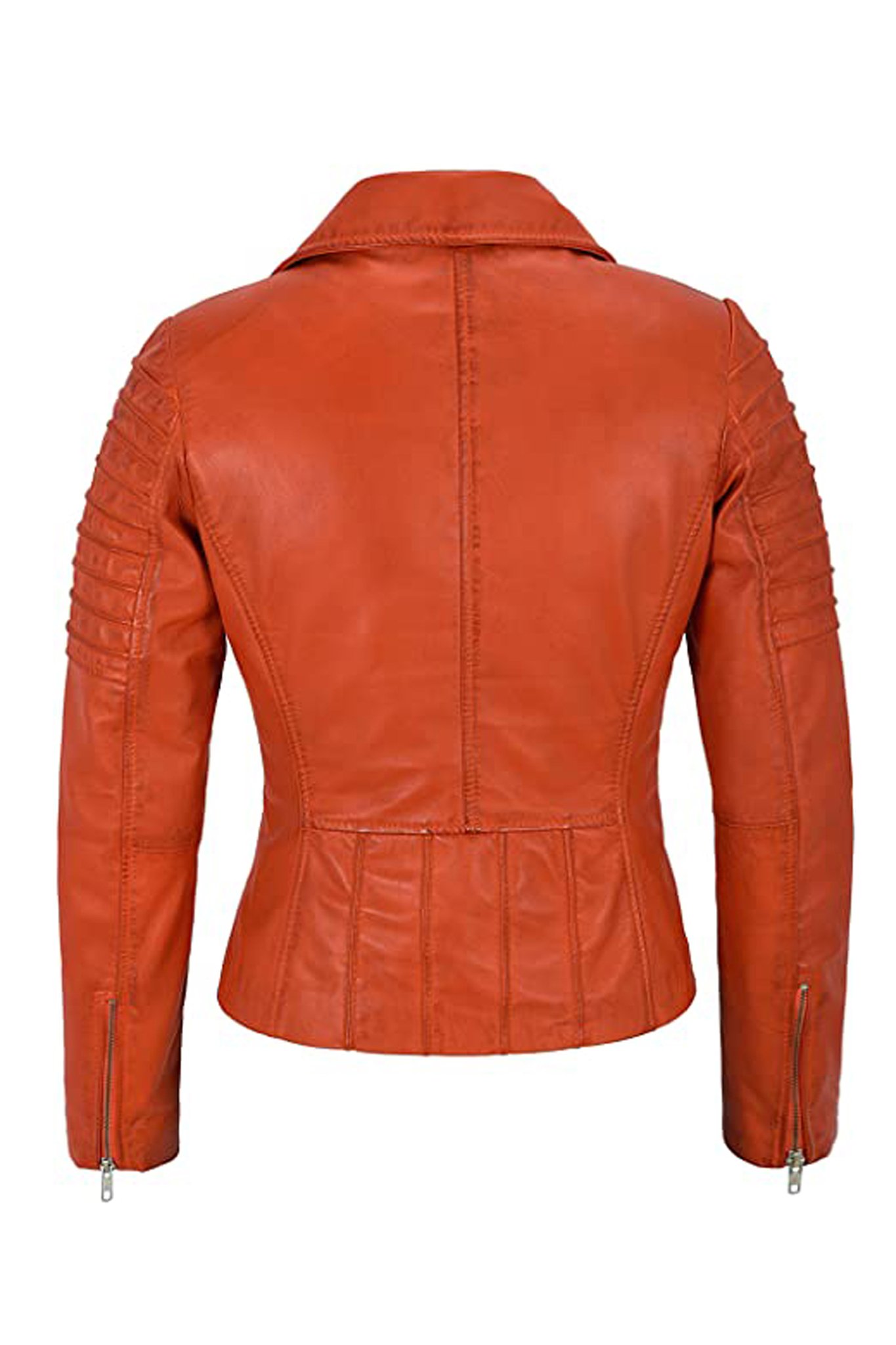 Women's Waxed Tan Biker Motorcycle Sheepskin Leather Jacket