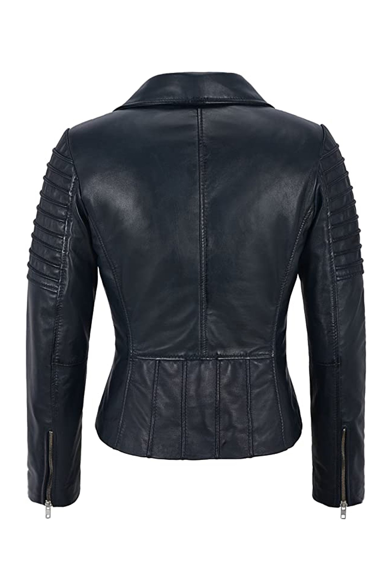 Women's Black Biker Motorcycle Sheepskin Leather Jacket