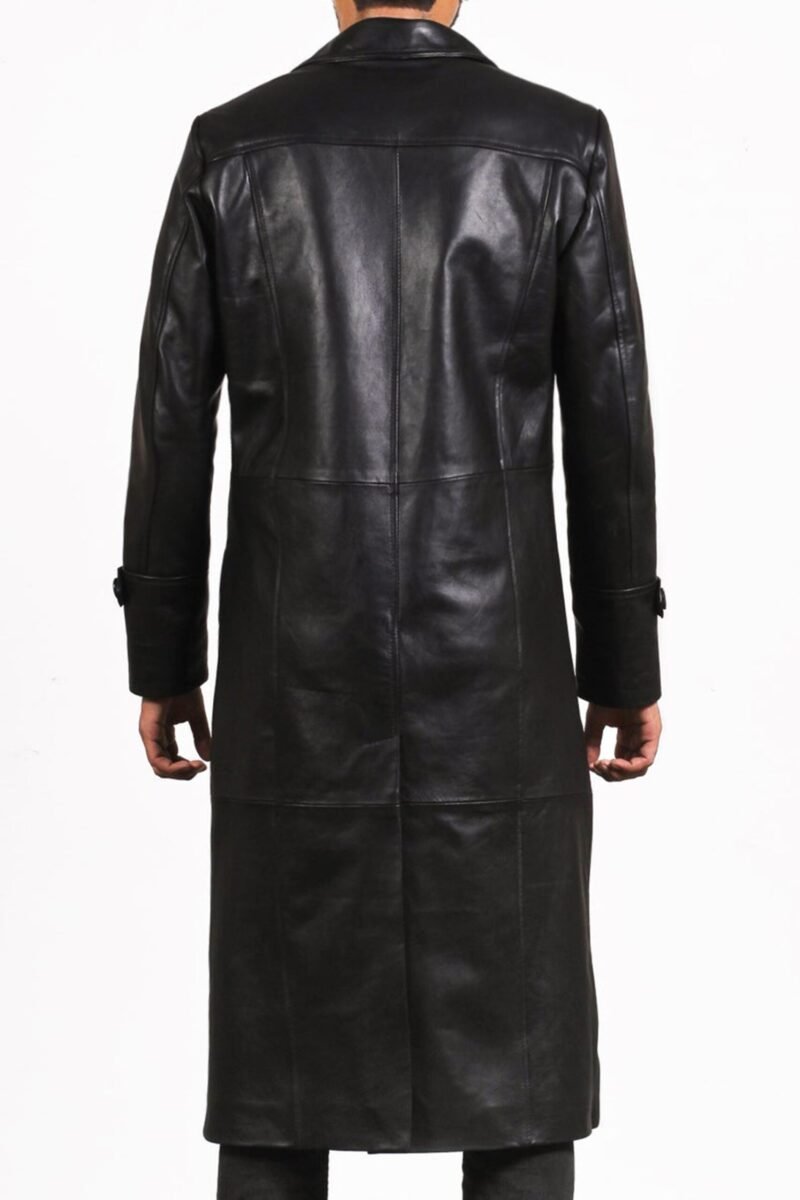 Black Leather Trench Coat Mens - back