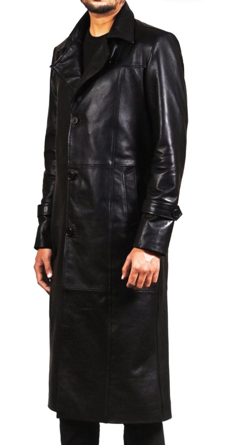 Black Leather Trench Coat Mens - side